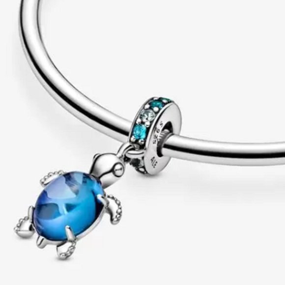 New Pandora Sea Turtle Dangle Murano Blue Glass Charm Bead w/pouch - Picture 4 of 5